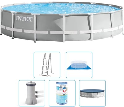 Intex Prism Frame Zwembad - 457x107 cm - Rond - Met filterpomp + accessoires - Zwembad - Filterpomp - Zwembadtrap - Grondzeil - Afdekzeil