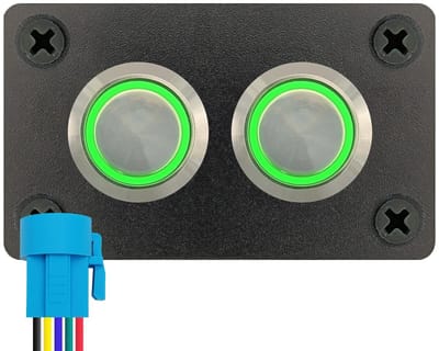 ProRide Metalen drukschakelaars in Tweevoudig inbouwpaneel 220V ON-OFF - 19mm - IP67 - LED indicatie Groen
