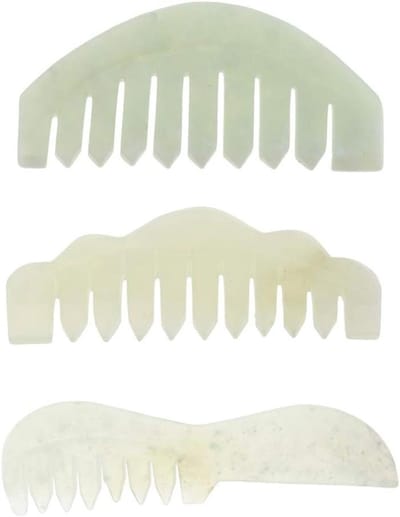 Jade Kam Set - Gua Sha Tool - Gezichtsbehandeling Massage - Natuursteen Afwerking - 3 Stuks - Groen