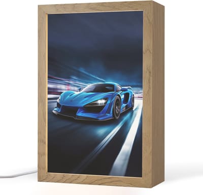 Nachtlampje 20x30 cm - Kinder lampje - Auto - Blauw - Jongens - Kind - Tafellamp kinderkamer - Slaapkamer lamp - Bedlamp kinderen - Kinderlampje stopcontact - Wandlamp babykamer - Nachtlampjes