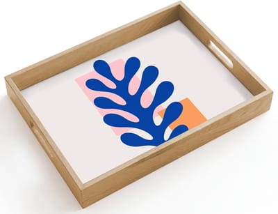 Dienblad hout 40x30 cm - Schootdienblad - Abstract - Blad - Blauw - Rechthoeken - Borrelplank rechthoek - Plateau dienbladen