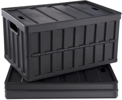 NordHaus Opvouwbare Opbergbakken - Stapelbare Opbergkratten - Opbergboxen met Deksel - Ruimtebesparend - Set van 3 65L