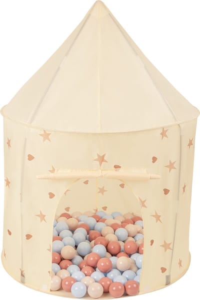 Selonis Paviljoen kindertent 100x130cm 100 ballen - Speeltent kinderen binnen buiten - Speelhuisje draagbaar - Licht beige: Pastelbeige Pastelblauw Zalmkleur