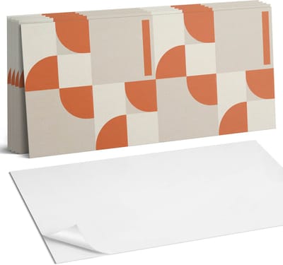 Coloray Plaktegels - Abstracte ordening van vormen Wandtegel Zelfklevend - 60 cm x 30 cm - Oranje Plaktegels - 6 stuks - Rechthoek PVC Tegels - Plaktegels Keuken - Zelfklevende Vloertegels Badkamer - Vinyl Tegels - Zelfklevende Wandtegels
