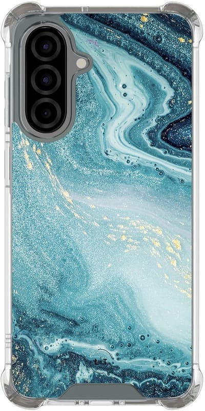 Shockproof hoesje - Geschikt voor Samsung Galaxy A36 - Marmer blauw - Extra sterke case - TPU/polycarbonaat - Marmer - Blauw, Transparant
