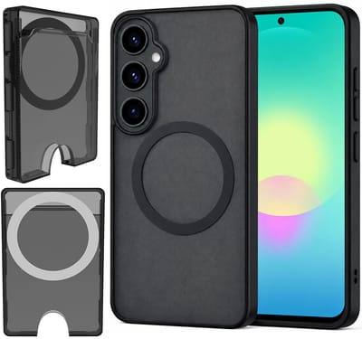 Hoesje + Pasjeshouder geschikt voor Samsung Galaxy A27 5G - Portemonnee geschikt voor MagSafe - Magnetisch - Pasjes Houder - Creditcardhouder - Gerookt Zwart