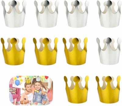 10 Paper Crowns voor Kinderen - Prinses en Prins Hoedjes voor Feestdecoratie en Foto's - Verjaardag en Festival Accessoires (5 Gouden + 5 Zilveren)