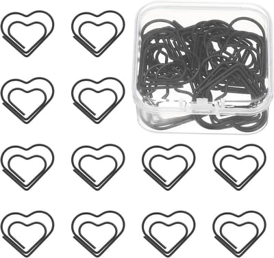 20 Stuks Hartvormige Paperclips, Metalen Papierklemmen voor Kantoor, Ambacht en Notities, Zwart