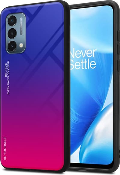 Cadorabo Hoesje geschikt voor OnePlus Nord N200 5G in PAARS - ROOD - Tweekleurige beschermhoes van TPU-silicone Case Cover en achterzijde van gehard glas