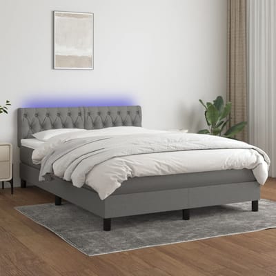 vidaXL - Boxspring - met - matras - en - LED - stof - donkergrijs - 140x200 - cm
