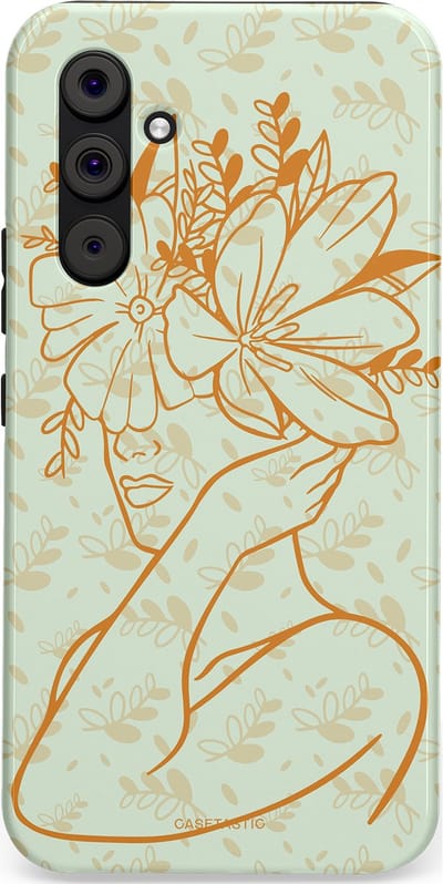 Casetastic hoesje geschikt voor Samsung Galaxy A54 (2023) 5G - Dubbellaagse bescherming - Minimal Bloom - Fashion Case - Crème Lichtgrijs