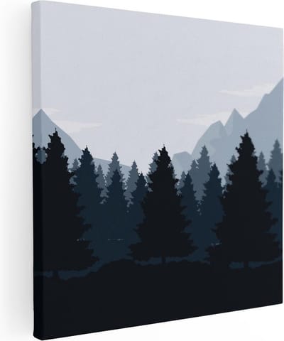 Artaza Canvas Schilderij Bos - 80x80 cm - Wanddecoratie Bergen - Muurdecoratie Silhouet - Schilderijen Op Canvas Natuur