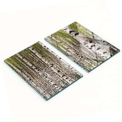 Glazen serveerplanken voor in de keuken met afbeelding van een berkenbos, 2x40x52 cm