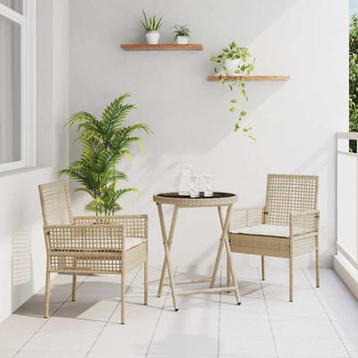 vidaXL - Tuin - Bistro - Set - 3 - st - Beige - poly - rattan