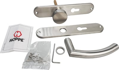 HOPPE Trondheim - Deurknop + klink - Langschild - PC maat 55 - Geborsteld RVS