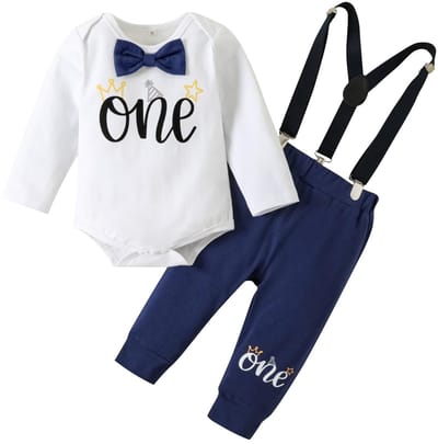 Dailygoods- Verjaardagsoutfit Korte Mouw Romper - Bretelshorts - Lange Mouw Romper - Baby Jongens - Comfortabel - Zacht Katoen/Polyester - Peuteroutfit
