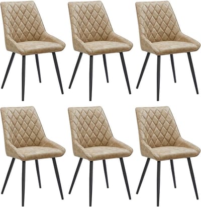 Colenis® - Nordi Eetkamerstoel - Set Van 6 - Sand - Microfiber - Microvezel - Zonder armleuning
