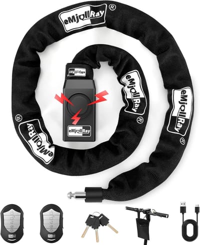 Thijox - 120 cm Fietsslot met Alarm, Hoogwaardige Veiligheid voor E-Scooter, E-Bike, 8 mm Dikke Ketting, 2 Afstandsbedieningen, 3 Sleutels, USB C-Kabe