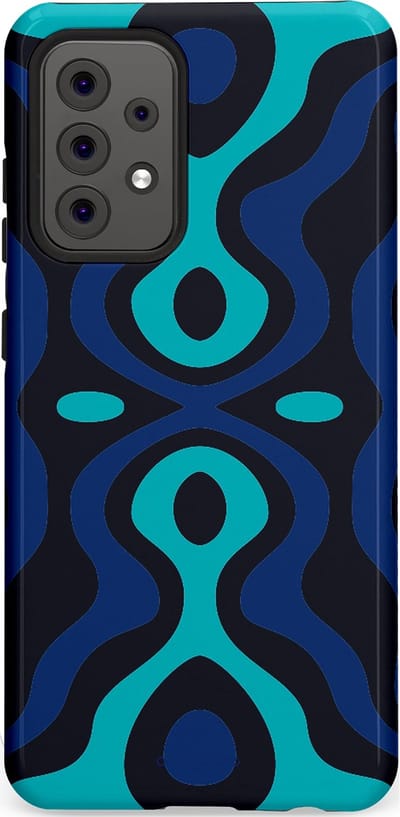 Casetastic Hoesje Geschikt voor Samsung A52 (4G/5G/s) - Stijlvolle Beschermende Duo-layer Case - Blauwe Golf Lijnen
