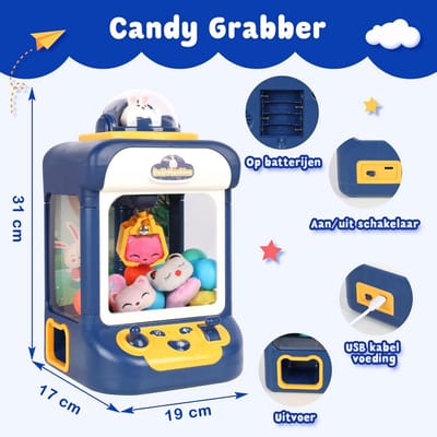 LifeVibe© Candy Grabber Blauw – Snoepmachine met Geluid – Snoepautomaat - Grijpmachine Inclusief