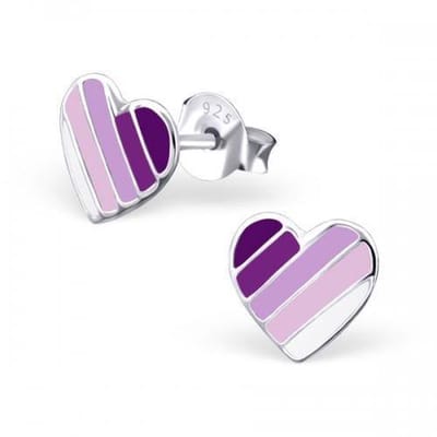 Aramat Jewels | Oorbellen | Zilveren Hartje Oorstekers – 925 Zilver -Emaille | Paars gestreept-7mm | |7mm | Zilver | Kinderen, Volwassenen | Verkleurd niet