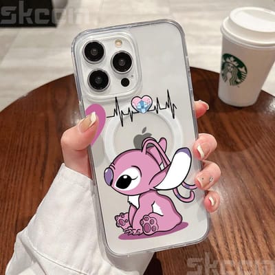 Disney Stitch en Angel Transparant Telefoonhoesje Voor iPhone 16 Pro Max 15 14 Plus 11 12 13 X XR XS Voor Magsafe Draadloze Oplaadhoes iPhone 15