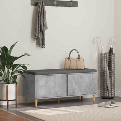 vidaXL - Hallenbank - met - kussen - met - opslag - Beton - Grijs - 100 - x - 38 - x - 46 - cm