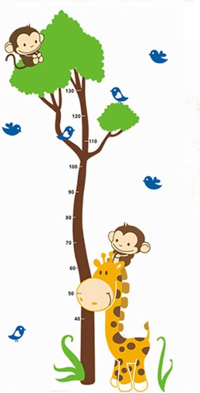 DW4Trading Groeimeter Baby Giraffe met 2 Aapjes - Muursticker - Wanddecoratie - 150x75 cm