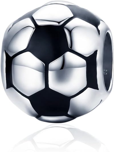 Fler® | Bedel | Past op populaire bedelarmbanden (standaard - 3mm) | Voetbal Bedel | Hangbedel Charm | 925 sterling zilver | Zwarte emaille | Valentijnsdag Cadeau | Sinterklaas kado | Kerstcadeau | Verjaardagsgeschenk | Vriendschap