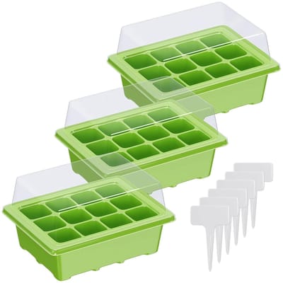 Famanu – Mini broeikas inclusief 6 plantenborden, voor maximaal 12 planten, 19x14,5x11 cm, kunststof