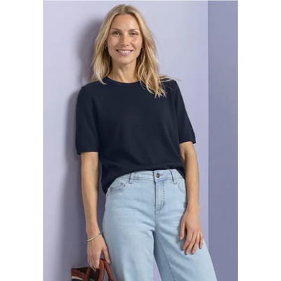 T-shirt met korte mouwen en ronde hals in effen kleur