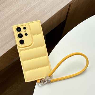 Luxe Polsband Lanyard Hoesje voor Samsung Galaxy S25 S24 S23 S22 S21 Plus FE Ultra A26 A36 A56 A35 A55 De Puffer Zachte Cover For Samsung S23Ultra