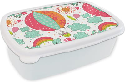 Broodtrommel Wit - Lunchbox - Brooddoos - Konijn - Patroon - Baby - 18x12x6 cm - Volwassenen