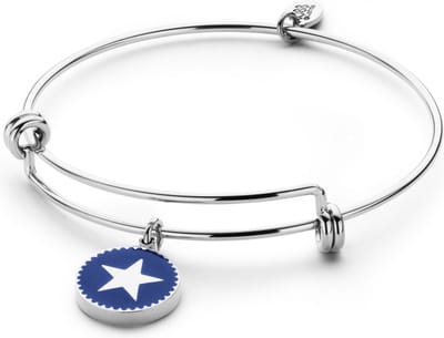 CO88 Collection 8CB-90187 Stalen Bangle met Hangers - Ster - One-size - Zilverkleurig / Blauw