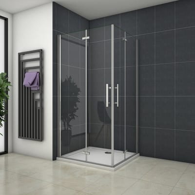 vierkante douchecabine 100x76x195cm,dubbele vouwdeur,hoek instap,6mm veiligheidsglas nano coating