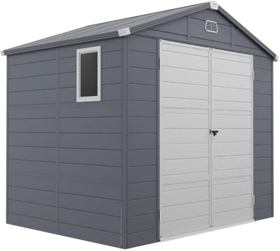 Tuinschuur - 240x190x180/228 cm - Tuinhuisje met Afsluitbare Deuren & Ventilatieopeningen - Gereedschapsschuur - Opslagruimte Tuin - Tuingereedschap Bewaren - Buitenschuren - Tuinberging - Fietsenberging - Tuinhuis - Grijs