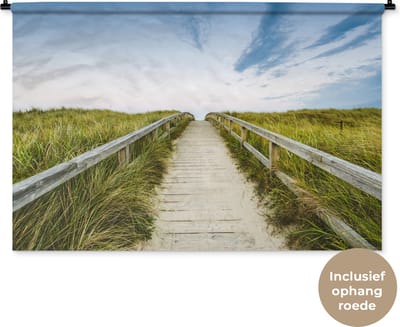 Wandkleed - Wanddoek - Strand - Pad - Lucht - 150x100 cm - Wandtapijt