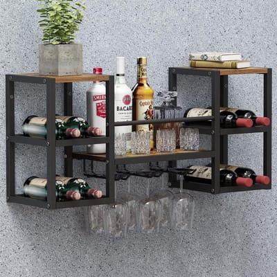 Zylo®Wijnrek Muur - Wijnrek - Hangend - Multifunctionele Wijndisplay - met 3 Stoomglashouders - 25x88x40cm - Veelkleurig
