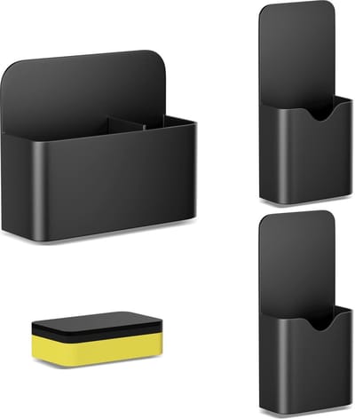 Stunq® Magnetische Pennenhouder - Organizer Set - 3 Stuks - Met Wisborstel - Voor Koelkast & Whiteboard - Zwart