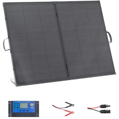 VEVOR opvouwbaar zonnepaneel 200W, draagbare monokristallijne zonnemodule met 30A PWM-regelaar, MC4-uitgang en frame, 23% hoog rendement, IP67 waterdicht voor kamperen, wandelen en camperreizen.