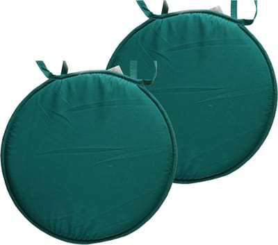 Stof Textile Home stoelkussens - 2x - emerald groen - D40 x H3 cm - voor binnen - touwtjes sluiting - zitkussens plat - rond