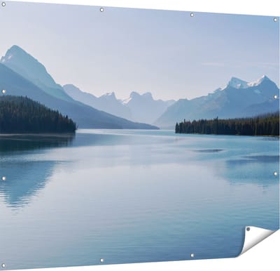 Gards Tuinposter Meer bij de Bergen in Alberta, Canada - 150x120 cm - Tuindoek - Tuindecoratie - Wanddecoratie buiten - Tuinschilderij