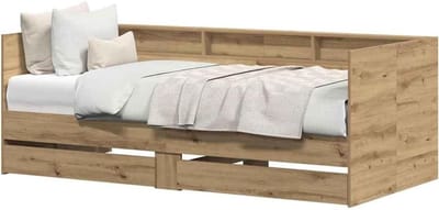 Daybed met lades - Bankbed logeerbed - Multifunctionele ruimte - Bewerkt hout constructie - 90 x 190 cm - Artisan eikenkleurig