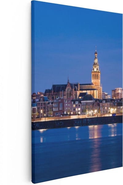 Artaza Canvas Schilderij Stad Nijmegen - 20x30 cm - Klein - Muurdecoratie Skyline - Wanddecoratie Rivier - Kamer Accessoires