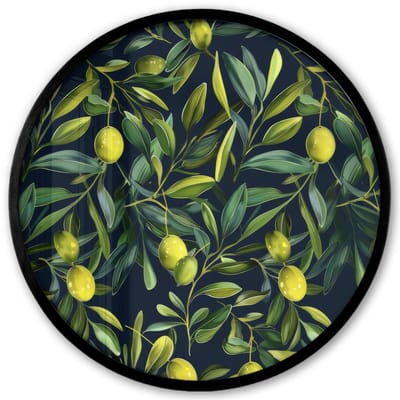 Poster in lijst Rond - Fotolijst 40x40 cm - Posters - Citroenen - Bladeren - Natuurlijk - Ronde posterlijst zwart - Decoratie - Wanddecoratie woonkamer - Muurdecoratie slaapkamer