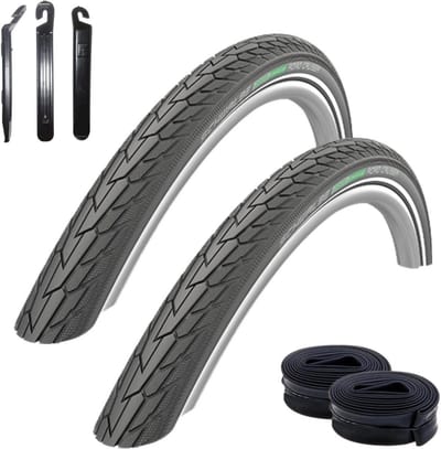 2x Fietsband Stadsfiets 28 Inch Zwart Reflecterend met Binnenbanden en Bandenlichters