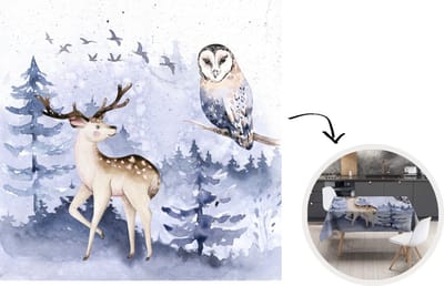 Tafelkleed - Tafellaken - 180x180 cm - Winter - Hert - Uil - Binnen en Buiten