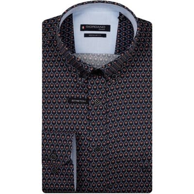 Giordano Overhemd Ivy Satin Stretch Organic Drop Pattern Deep Mauve / male