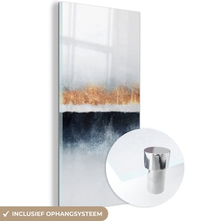MuchoWow® Glasschilderij 60x120 cm - Schilderij acrylglas - Goud - Abstract - Design - Foto op glas - Schilderijen