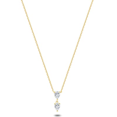 Twice As Nice Halsketting in 18kt verguld zilver, 2 druppels 40cm+5cm
